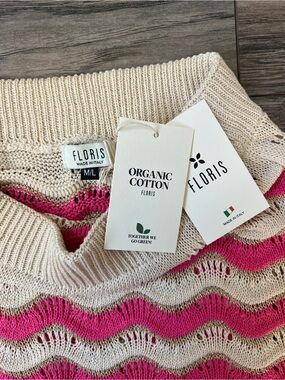 NWT Floris Made in Italy Organic Cotton Open Knit Chevron Skirt Size M/L